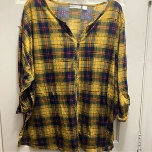 IB Diffusion Yellow Plaid 3X 3/4 Sleeve Top